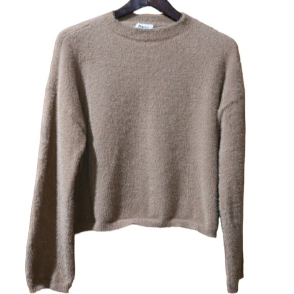 Princess Polly Brown Fuzzy Oversize Cropped Sweater Clean Girl Cozy S/M